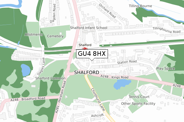 GU4 8HX map - large scale - OS Open Zoomstack (Ordnance Survey)