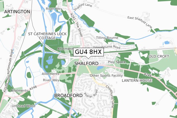 GU4 8HX map - small scale - OS Open Zoomstack (Ordnance Survey)