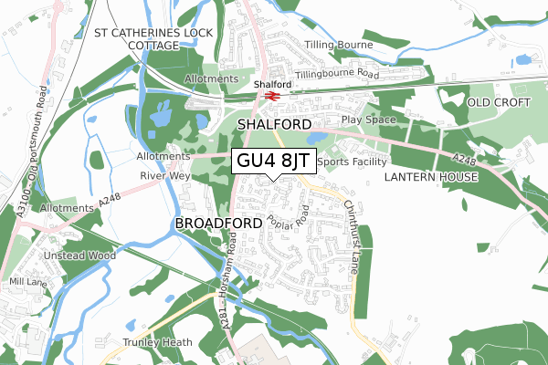 GU4 8JT map - small scale - OS Open Zoomstack (Ordnance Survey)