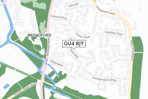 GU4 8JY map - large scale - OS Open Zoomstack (Ordnance Survey)