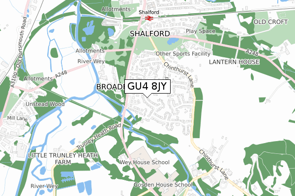 GU4 8JY map - small scale - OS Open Zoomstack (Ordnance Survey)