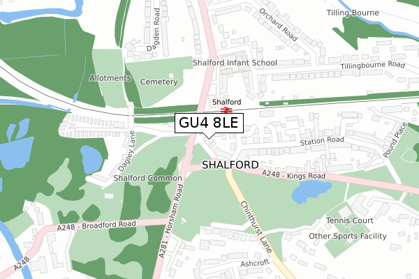 GU4 8LE map - large scale - OS Open Zoomstack (Ordnance Survey)