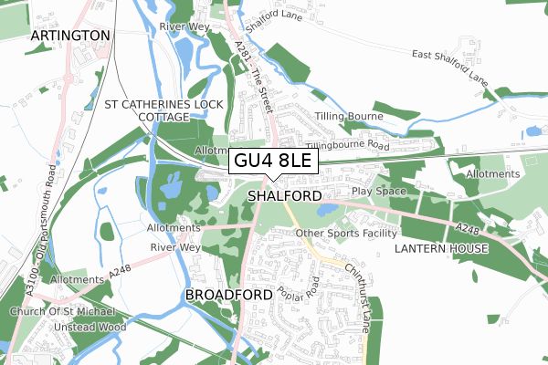 GU4 8LE map - small scale - OS Open Zoomstack (Ordnance Survey)