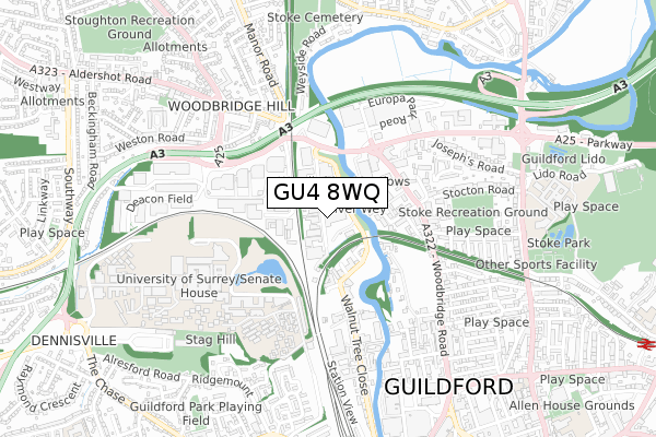 GU4 8WQ map - small scale - OS Open Zoomstack (Ordnance Survey) GU4 8WQ map - small scale - OS Open Zoomstack (Ordnance Survey)