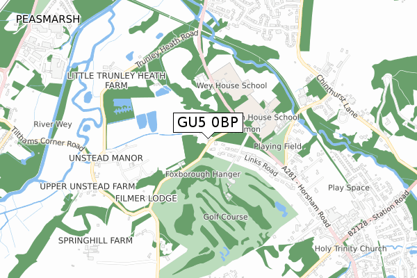 GU5 0BP map - small scale - OS Open Zoomstack (Ordnance Survey)