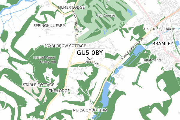GU5 0BY map - small scale - OS Open Zoomstack (Ordnance Survey)