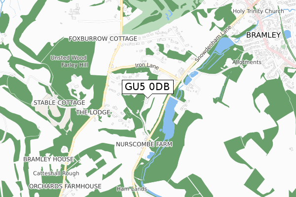 GU5 0DB map - small scale - OS Open Zoomstack (Ordnance Survey)