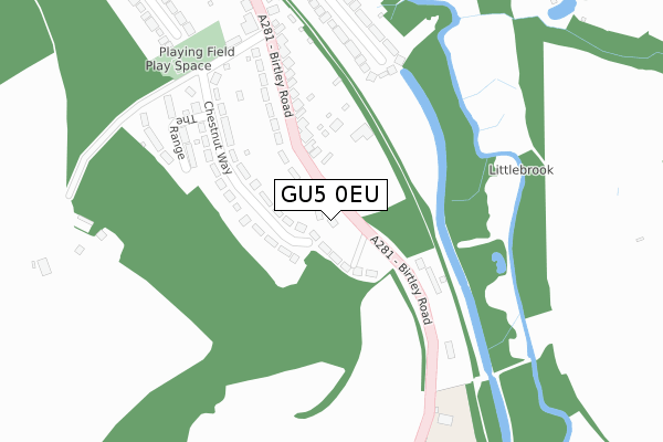 GU5 0EU map - large scale - OS Open Zoomstack (Ordnance Survey)