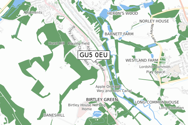 GU5 0EU map - small scale - OS Open Zoomstack (Ordnance Survey)