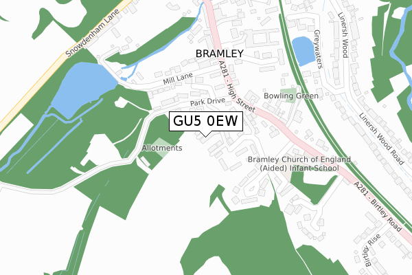 GU5 0EW map - large scale - OS Open Zoomstack (Ordnance Survey)