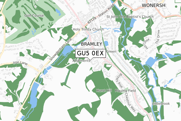 GU5 0EX map - small scale - OS Open Zoomstack (Ordnance Survey)