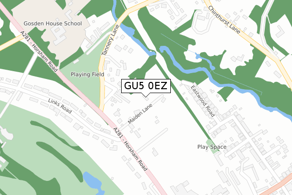 GU5 0EZ map - large scale - OS Open Zoomstack (Ordnance Survey)