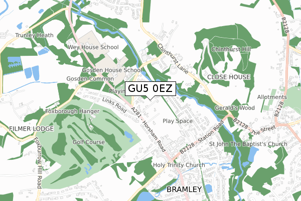 GU5 0EZ map - small scale - OS Open Zoomstack (Ordnance Survey)