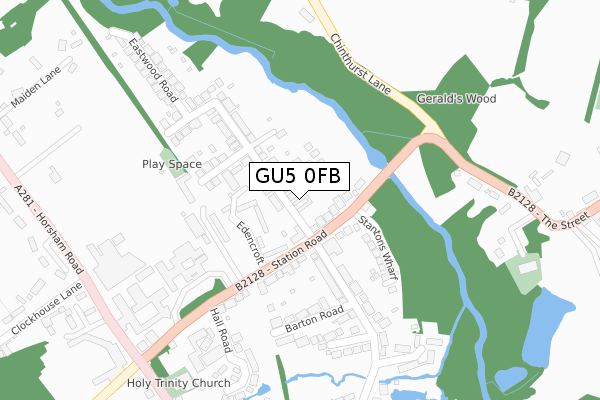 GU5 0FB map - large scale - OS Open Zoomstack (Ordnance Survey)