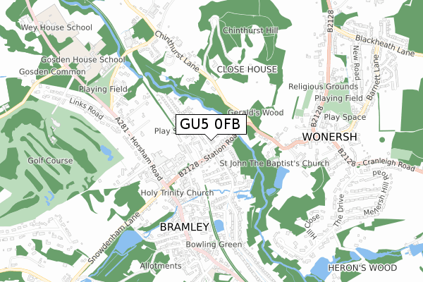 GU5 0FB map - small scale - OS Open Zoomstack (Ordnance Survey)