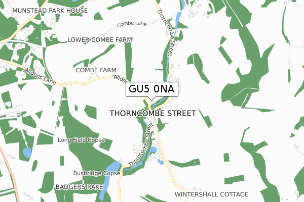 GU5 0NA map - small scale - OS Open Zoomstack (Ordnance Survey)