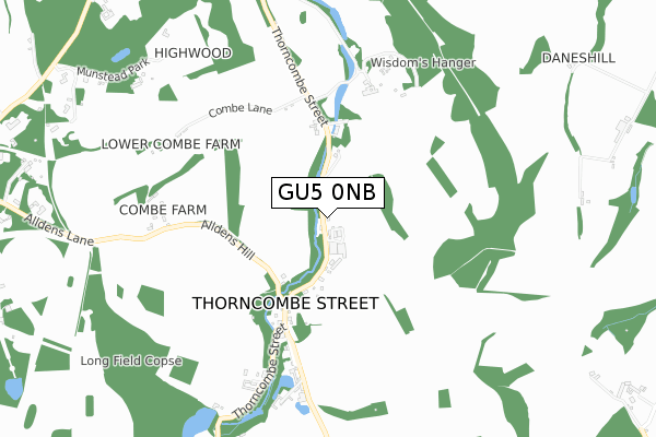 GU5 0NB map - small scale - OS Open Zoomstack (Ordnance Survey)