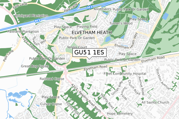 GU51 1ES map - small scale - OS Open Zoomstack (Ordnance Survey)