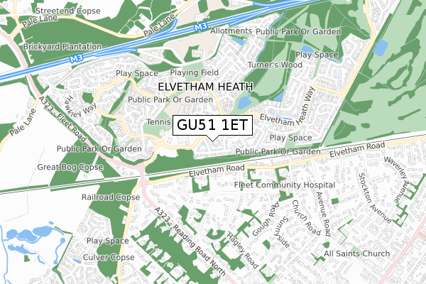 GU51 1ET map - small scale - OS Open Zoomstack (Ordnance Survey)