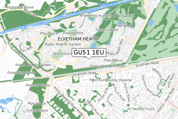 GU51 1EU map - small scale - OS Open Zoomstack (Ordnance Survey)
