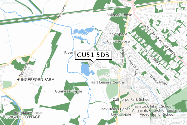 GU51 5DB map - small scale - OS Open Zoomstack (Ordnance Survey)