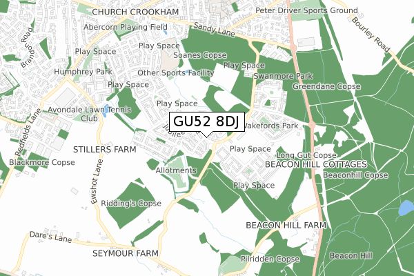 GU52 8DJ map - small scale - OS Open Zoomstack (Ordnance Survey)