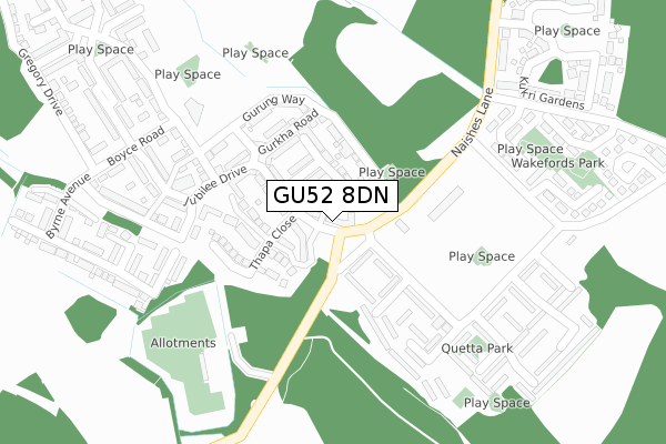 GU52 8DN map - large scale - OS Open Zoomstack (Ordnance Survey)