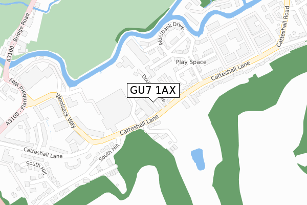 GU7 1AX map - large scale - OS Open Zoomstack (Ordnance Survey)