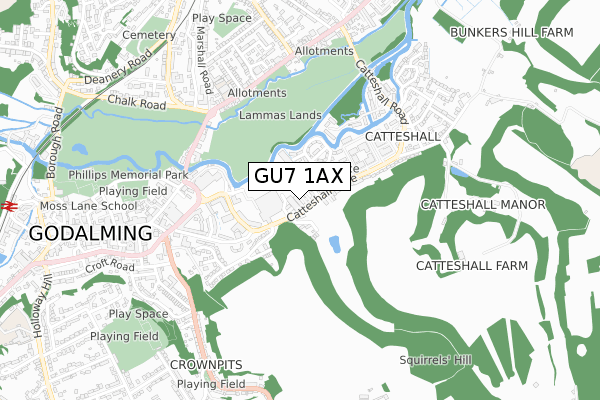 GU7 1AX map - small scale - OS Open Zoomstack (Ordnance Survey)