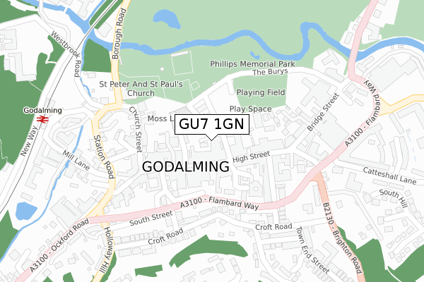 GU7 1GN map - large scale - OS Open Zoomstack (Ordnance Survey)