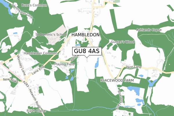 GU8 4AS map - small scale - OS Open Zoomstack (Ordnance Survey)