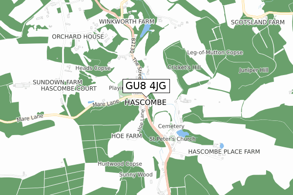 GU8 4JG map - small scale - OS Open Zoomstack (Ordnance Survey)