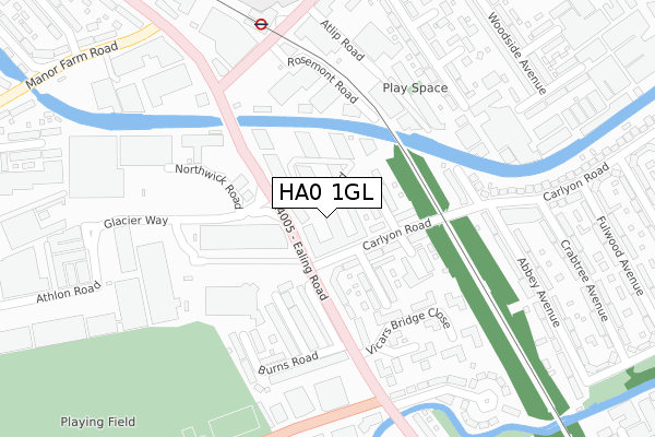 HA0 1GL map - large scale - OS Open Zoomstack (Ordnance Survey)