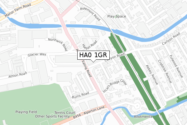 HA0 1GR map - large scale - OS Open Zoomstack (Ordnance Survey)