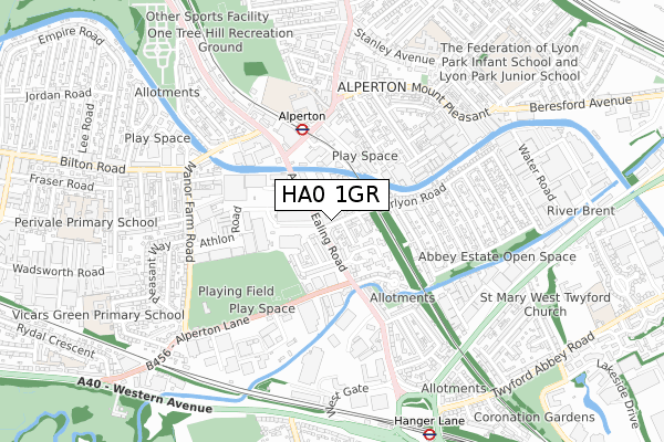 HA0 1GR map - small scale - OS Open Zoomstack (Ordnance Survey)