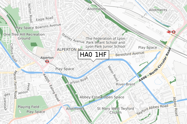 HA0 1HF map - small scale - OS Open Zoomstack (Ordnance Survey)