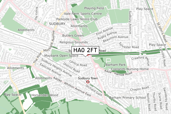 HA0 2FT map - small scale - OS Open Zoomstack (Ordnance Survey)