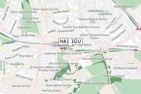 HA1 1GU map - small scale - OS Open Zoomstack (Ordnance Survey)