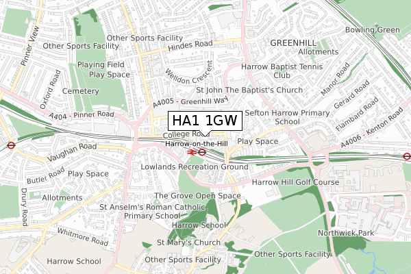 HA1 1GW map - small scale - OS Open Zoomstack (Ordnance Survey)