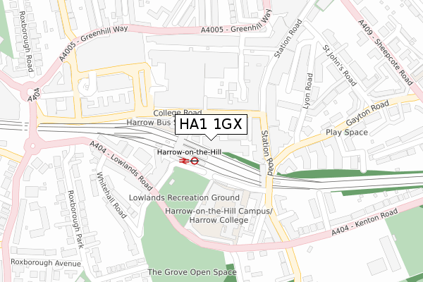 HA1 1GX map - large scale - OS Open Zoomstack (Ordnance Survey)
