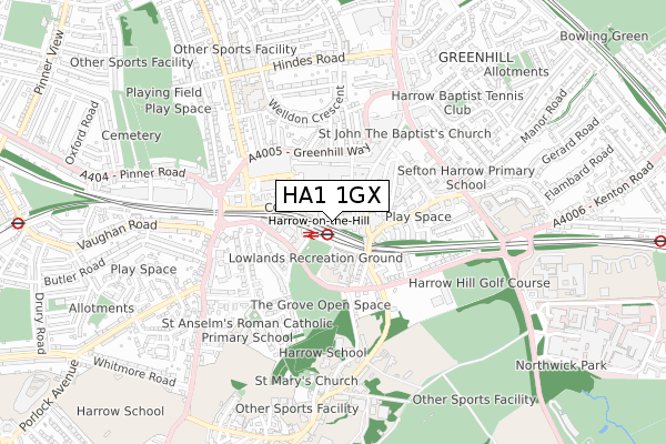HA1 1GX map - small scale - OS Open Zoomstack (Ordnance Survey)