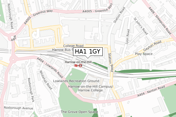 HA1 1GY map - large scale - OS Open Zoomstack (Ordnance Survey)