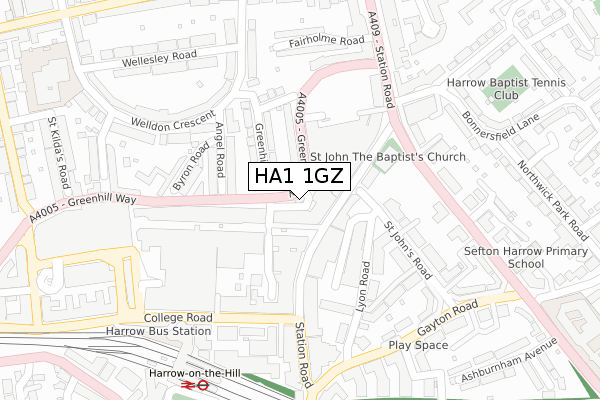 HA1 1GZ map - large scale - OS Open Zoomstack (Ordnance Survey)
