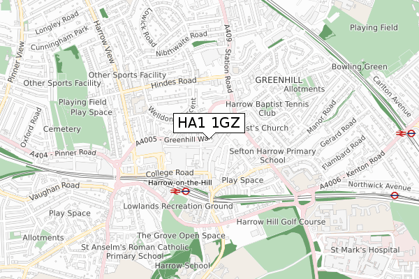 HA1 1GZ map - small scale - OS Open Zoomstack (Ordnance Survey)