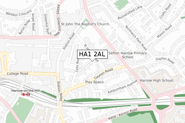 HA1 2AL map - large scale - OS Open Zoomstack (Ordnance Survey)