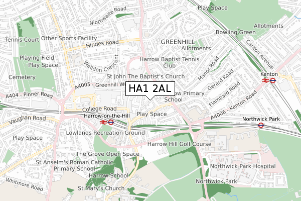 HA1 2AL map - small scale - OS Open Zoomstack (Ordnance Survey)