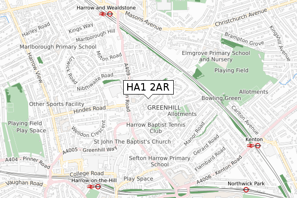 HA1 2AR map - small scale - OS Open Zoomstack (Ordnance Survey)