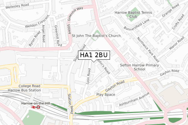 HA1 2BU map - large scale - OS Open Zoomstack (Ordnance Survey)
