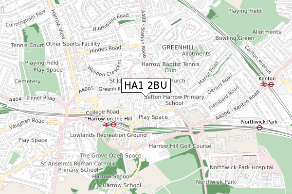 HA1 2BU map - small scale - OS Open Zoomstack (Ordnance Survey)