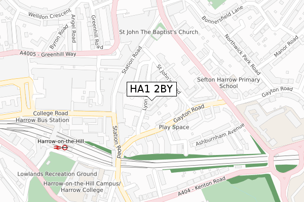 HA1 2BY map - large scale - OS Open Zoomstack (Ordnance Survey)